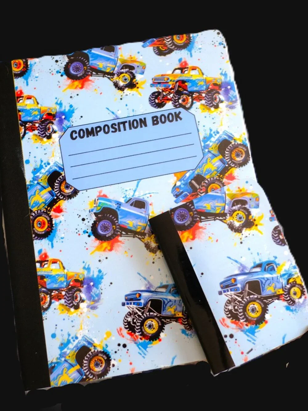 Custom Composition Book & Mini Notebook, Handmade, school, monster truck, blue,
